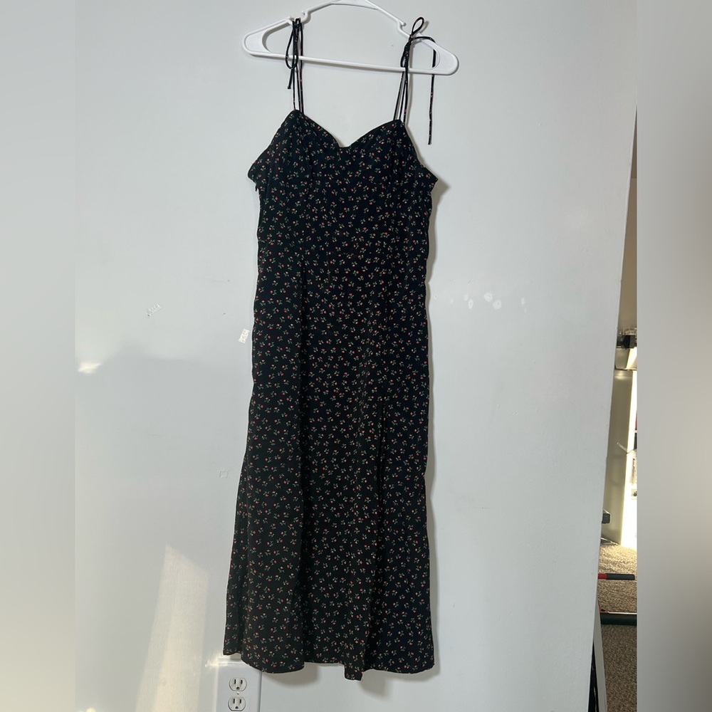 5/$15 💖 Shein Large Black Floral Split Maxi Adjustable Strap Bustier Top Dress